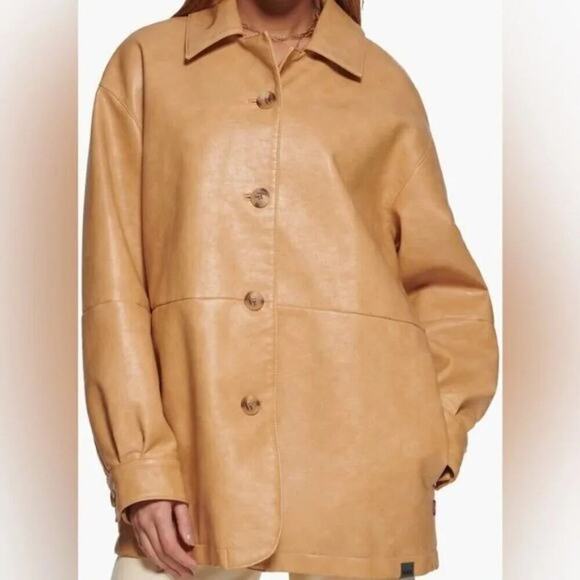 Levi's Oversize Tan Faux Leather Relaxed Button Front Jacket Size Large - Picture 15 of 16